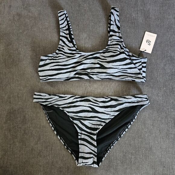 Sincerely Jules Zebra Printed tank swim top & low rise Bikini bottom 2 pc set Xl - Picture 1 of 11